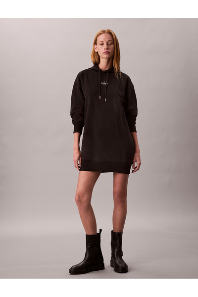 Calvin Klein Calvin Klein Women Black Long Sleeve Monologo Mini Hoodie Dress