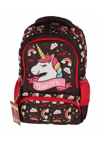 PIGNA GEANTĂ BEBELUȘI UNICORN NEGRU CLASA 0 3 FERMOARE ROZ