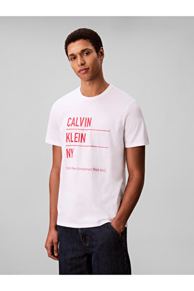 Calvin Klein Men White 30S Graphic Crew Neck T-Shirt