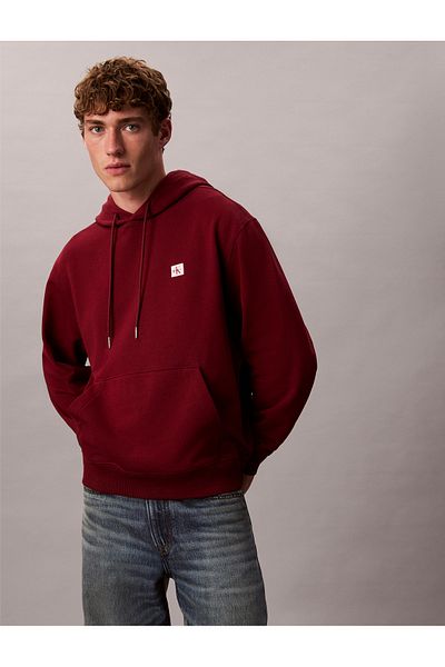 Calvin Klein Men Renaissance Red Cotton Terry Badge Hoodie