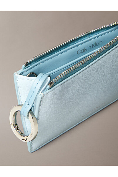 Calvin Klein Women Blue Foil Logo Top Zip Card Holder