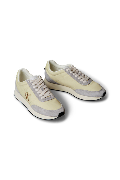 Calvin Klein Women Gray & Green Low Top Suede Mix Signature Logo Retro Runner Trainers
