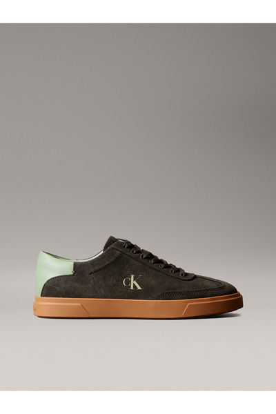Calvin Klein Women Beluga/Sage/Green Haze Low Top Suede Signature Logo Lace Up Trainers