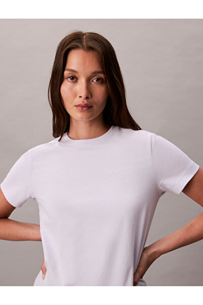 Calvin Klein Women Brilliant White Monogram Archive Jersey Crew Neck Tee