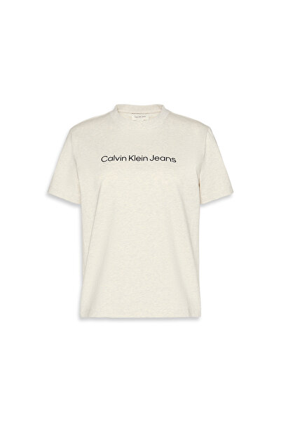 Calvin Klein Women Gray Insert Logo Classic Crew Neck T-Shirt