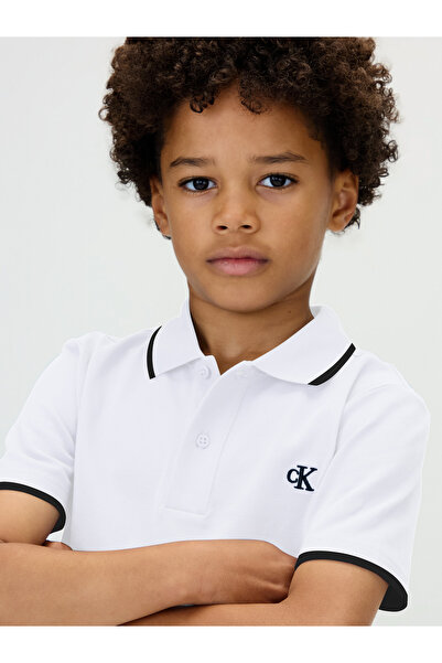 Calvin Klein Boys Bright White Tipping Regular Short Sleeve Polo T-Shirt