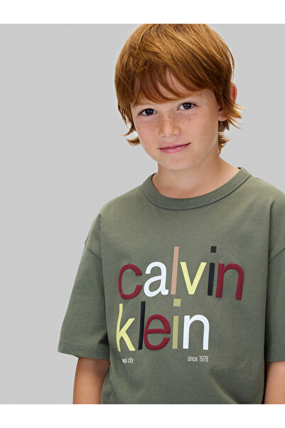 Calvin Klein Boys Thyme Color Logo Graphic Crew Neck T-Shirt