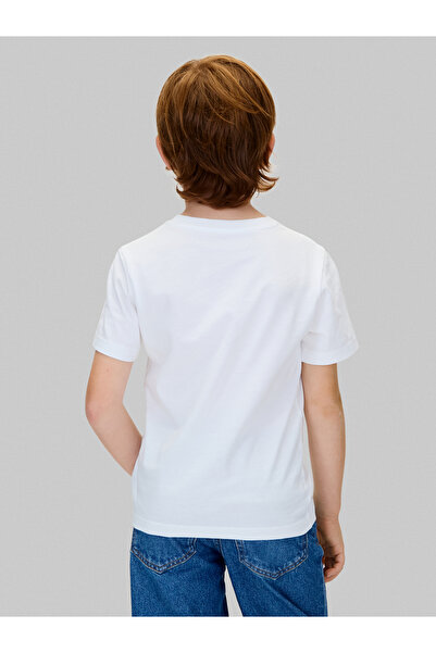 Calvin Klein Boys Bright White Regular Small Graphic Crew Neck T-Shirt