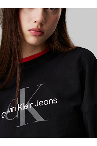 Calvin Klein Women Black Relaxed Monogram French Terry Sweatshirt