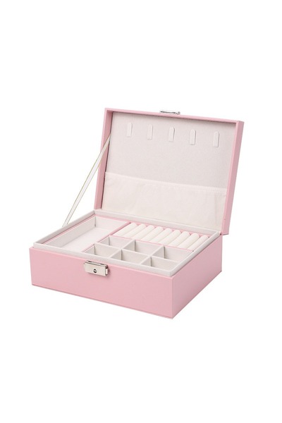 gaman Mini Jewelry Jewelry Box with Lock - 2 Sections Pink Jewelry Organizer with Basket