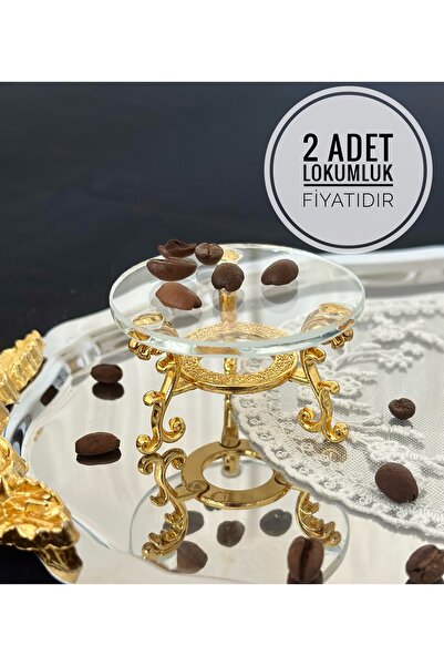 Melinda 2 Adet Çay Ve Kahve Yanı Lokumluk, Makaronluk, Şekerlik Özel Cam Sunumluk Gold (6X6CM)