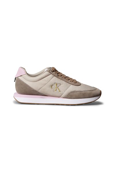 Calvin Klein Women Powder Pink Low Top Suede Mix Signature Logo Retro Runner Trainers