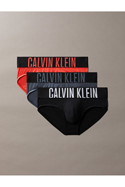 Calvin Klein Men Black/Turbulence/Vermillion Brown Pack of 3 Hip Brief