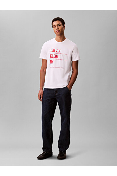 Calvin Klein Men White 30S Graphic Crew Neck T-Shirt