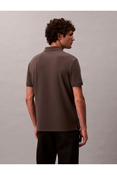 Calvin Klein Men Gray Monogram Pique Regular Short Sleeve Polo T-Shirt