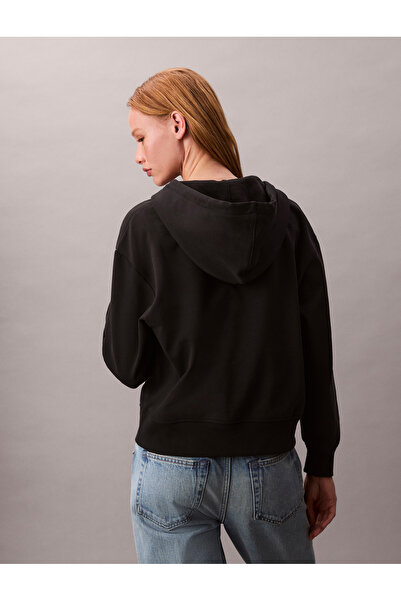 Calvin Klein Women Black Cotton Terry Zip Up Hoodie