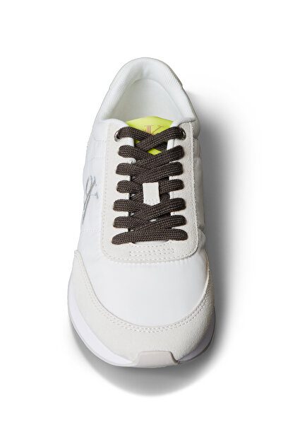 Calvin Klein Women White & Green Low Top Suede Mix Signature Logo Retro Runner Trainers