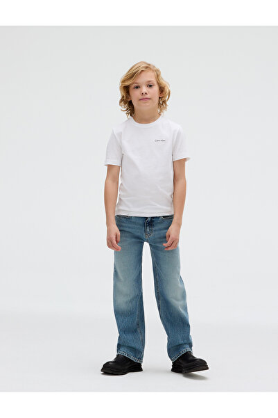 Calvin Klein Kids Bright White Chest Insert Logo Crew Neck T-Shirt