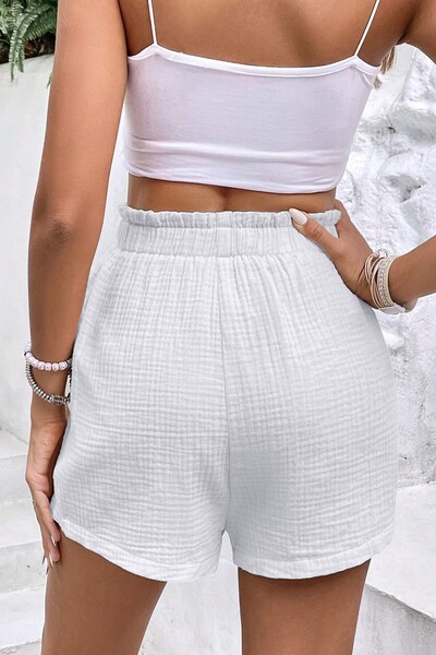 GHASSY CO. Ghassy Co. Women's 100% Cotton Muslin Vacation Home Inside/Outside Pocketless Lace-Up Shorts