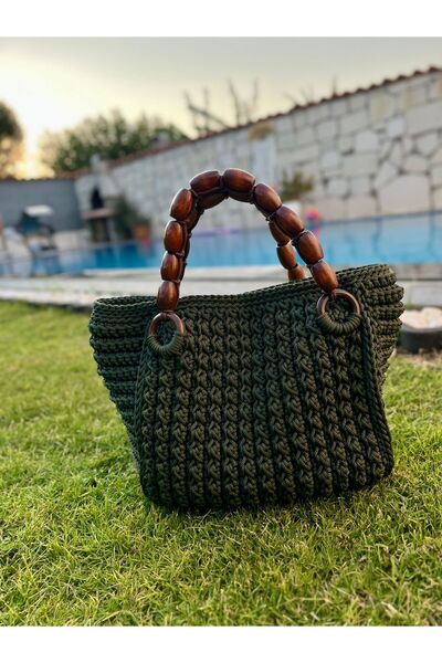 Deryanın Dünyasıı Polyester Çanta El Örgüsü Çanta Boncuk Detaylı Çanta Hasır ...