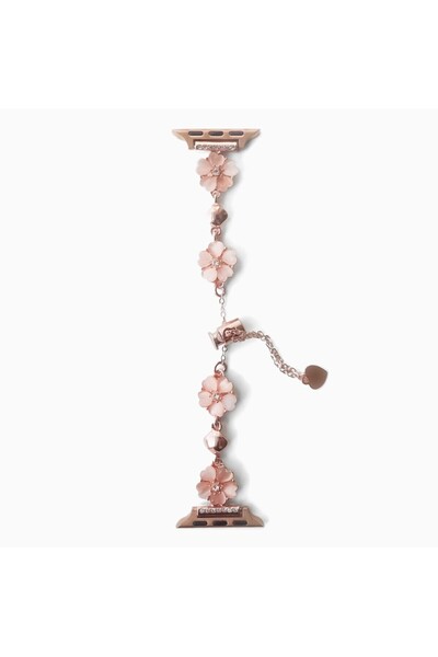 UnDePlus Apple Watch 10/11 42mm-38/40/41mm Kordon Taşlı Parlak İnce Flower Me...