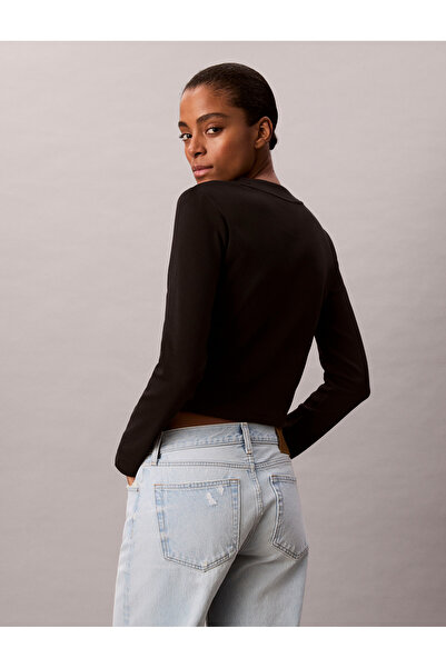 Calvin Klein Women Black Monogram Logo Long Sleeve Baby Tee