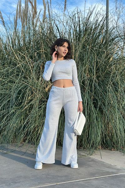 Siner Fashion Women's Long Sleeve Crop Spanish Leg Pants Bottom Top Set