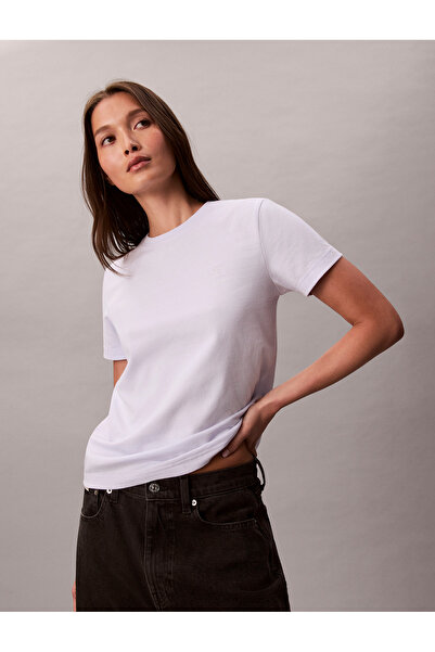 Calvin Klein Women Brilliant White Monogram Archive Jersey Crew Neck Tee