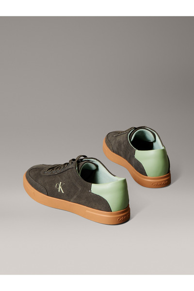 Calvin Klein Women Beluga/Sage/Green Haze Low Top Suede Signature Logo Lace Up Trainers