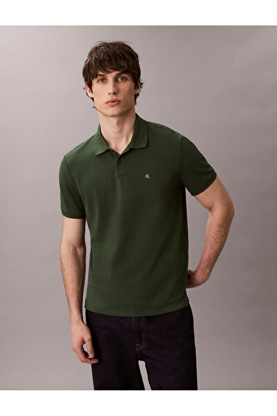 Calvin Klein Men Green Monogram Pique Regular Short Sleeve Polo T-Shirt