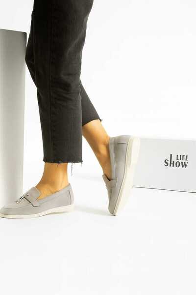 SHOW LİFE Women's Comfortable Gray Daily Loafer Shoes Modern Design