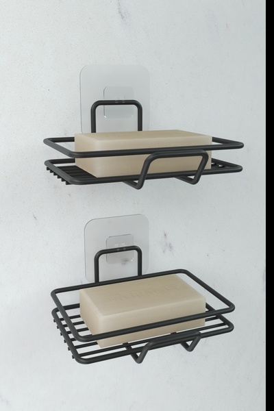 zabata Yapışkanlı 2 li Set Sabunluk Banyo Mutfak Lavabo Metal Katı Sabunluk S...