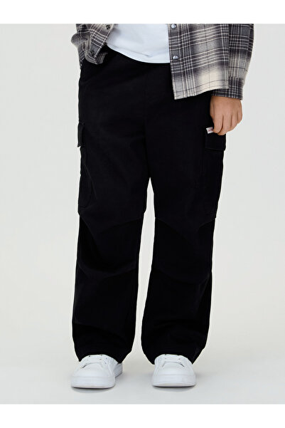 Calvin Klein Boys Black Cotton Baggy Sateen Cargo Trousers