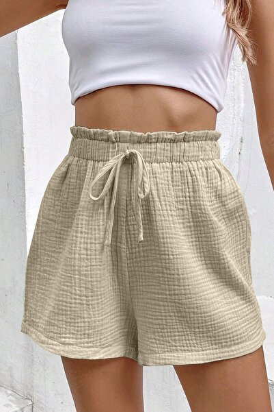 GHASSY CO. Ghassy Co. Women's 100% Cotton Muslin Vacation Home Inside/Outside Pocketless Lace-Up Shorts