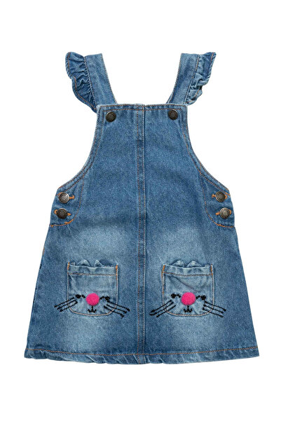 Minoti Embroidered Denim Pinafore -Light Denim