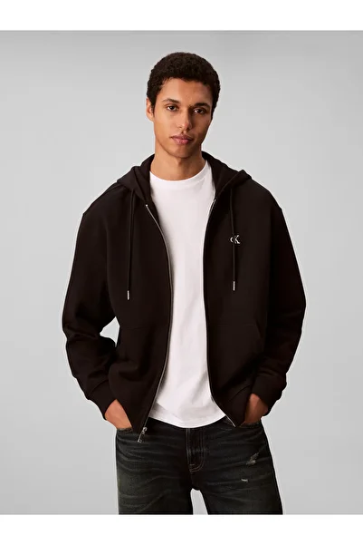 Calvin Klein Calvin Klein Men Black Terry Monogram Zip Up Hoodie
