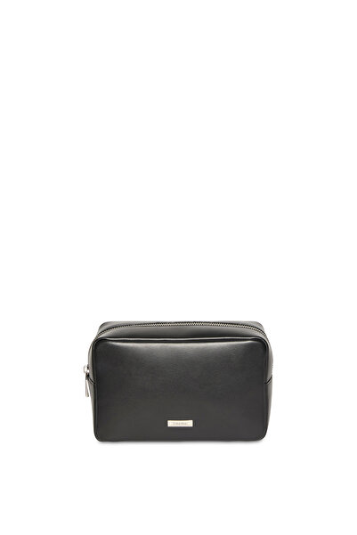 Calvin Klein Men Black Full Grain Leather Wash Bag