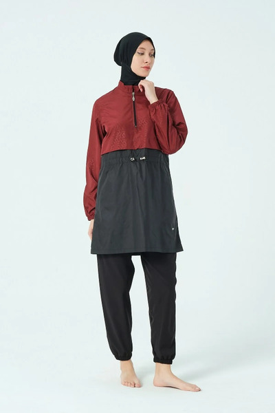 TESMAY Women's Gilet Plus Size Fully Covered Hijab Swimsuit 22104-25 Claret Red