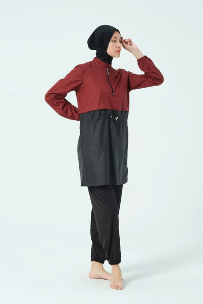 TESMAY Women's Gilet Plus Size Fully Covered Hijab Swimsuit 22104-25 Claret Red