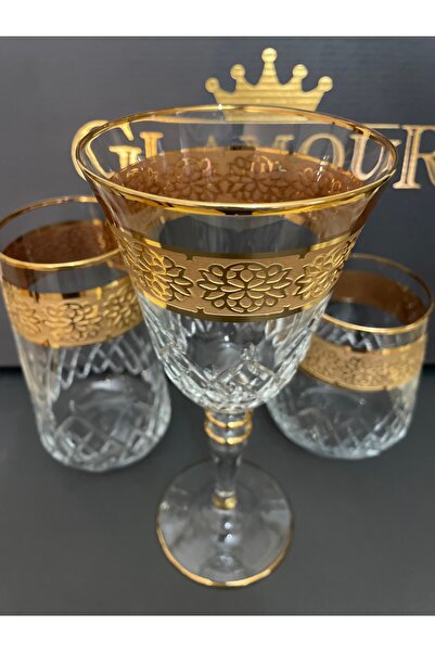 Glamour Kristal 24k altın kaplama kesme cam kadeh takımı