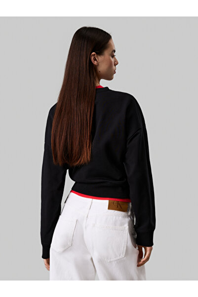 Calvin Klein Women Black Relaxed Monogram French Terry Sweatshirt