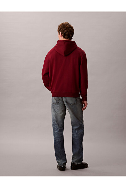 Calvin Klein Men Renaissance Red Cotton Terry Badge Hoodie