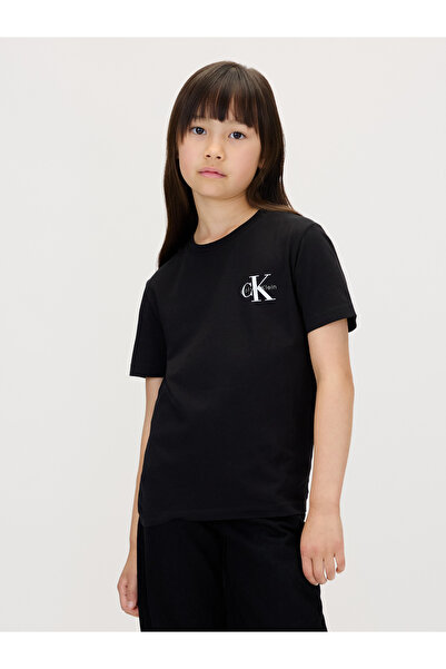 Calvin Klein Kids Black Chest Monologo Crew Neck T-Shirt