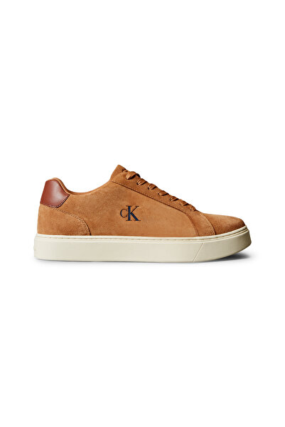 Calvin Klein Men Cashew/Brown Out Low Top Suede Leather Flexible Sole Trainers
