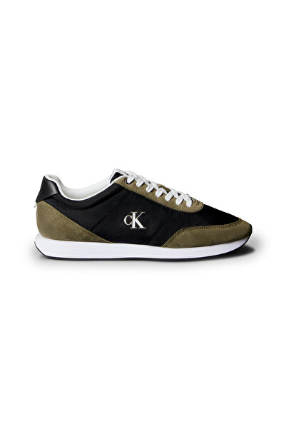 Calvin Klein Men Black/Capers/Bright White Suede Mix Signature Logo Retro Runner Trainers