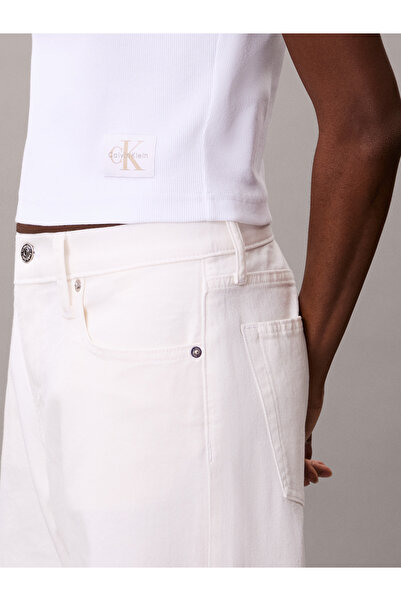 Calvin Klein Women Brilliant White Slim Fit Ribbed Cotton Badge T-shirt