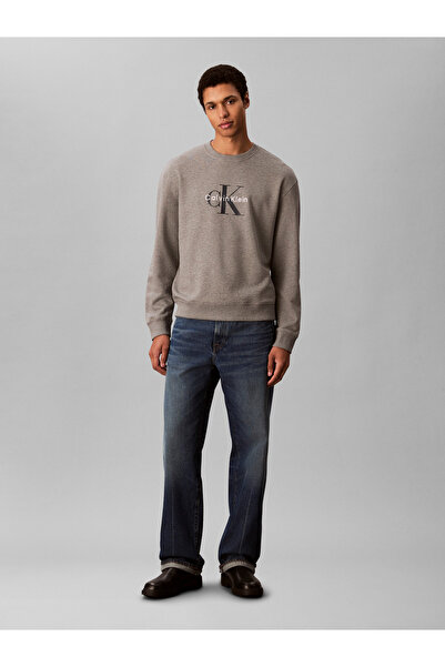 Calvin Klein Men Med Grey Htr Monogram Crew Neck Pullover Sweatshirt