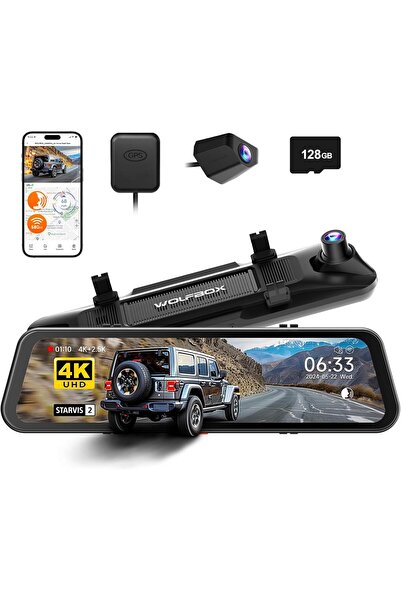 WOLFBOX G900 PRO 4K + 2.5K Aynalı Araç Kamerası, STARVIS 2, GPS, 128GB Kart