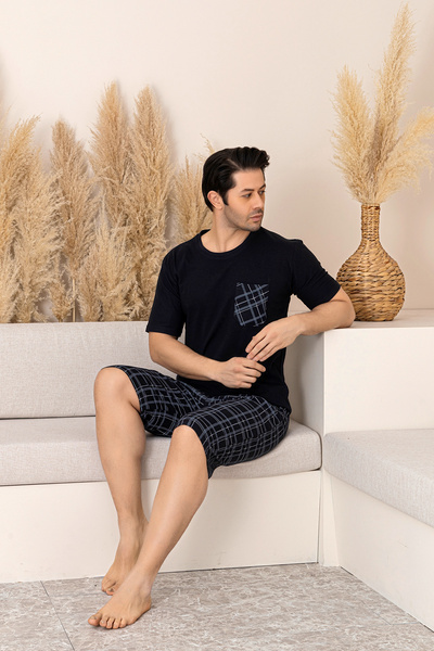 BRAXELL Nisanca Sporty 100% Cotton Men's Pajama Set with Shorts