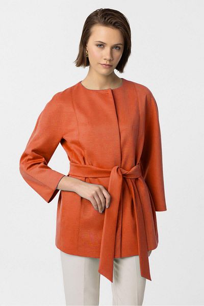 Deriderim Pomegranate Flower Jadira Snap Closure Belted Three Quarter Sleeve Fabric Coat